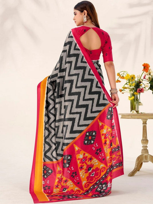 Black tassar Silk Leheriya Printed Saree With Unstitched Blouse