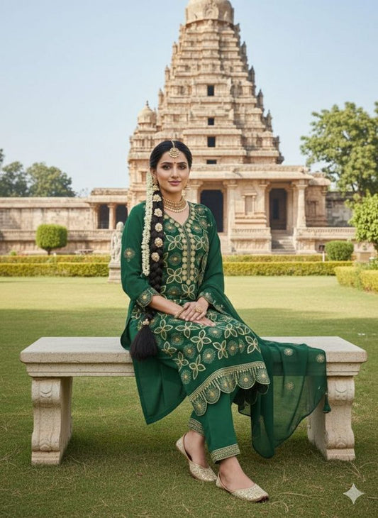 Green Color Georgette Fabric Beautiful Embroidered Salwar Kameez