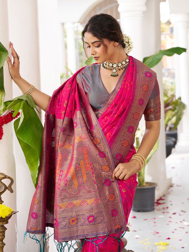 Pink Color Beautiful Girlie Woven Designer Partywear Saree