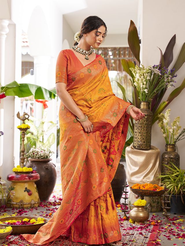 Yellow Color Beautiful Girlie Woven Designer Partywear Saree