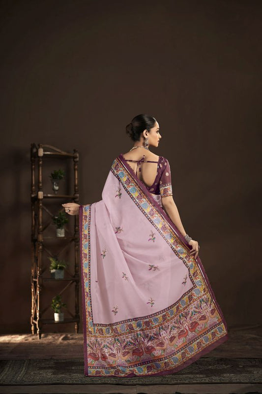 Pink Color Crepe Silk Fabric Designer Foil Printed Saree