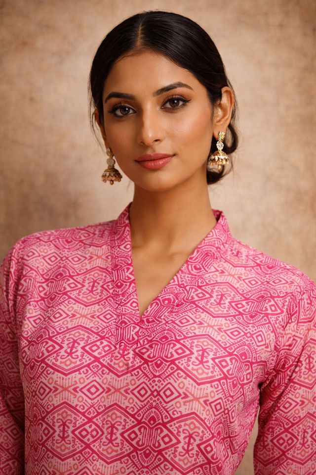 Pink Color Muslin Fabric Formal Looks Kurta For Girls