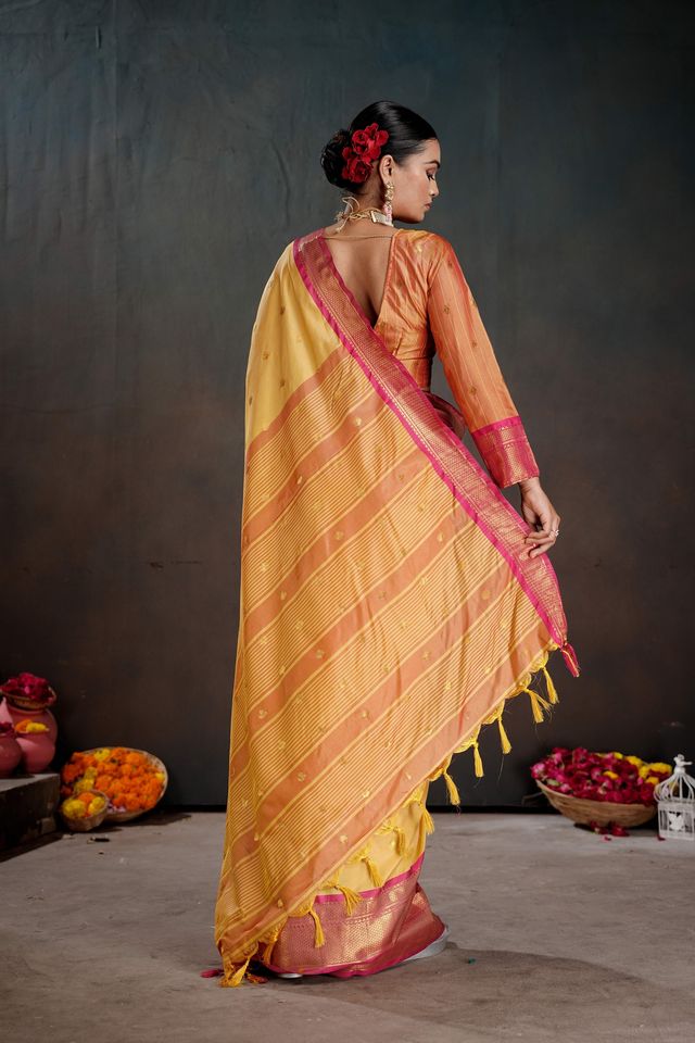 Mustard Color Graceful Art Silk Fabric Woven Jacquard Designer Saree