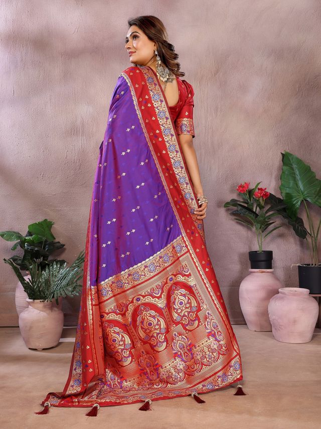 Lavender Color Handloom Silk Fabric Weaving Designer Ethnic Partywear Saree