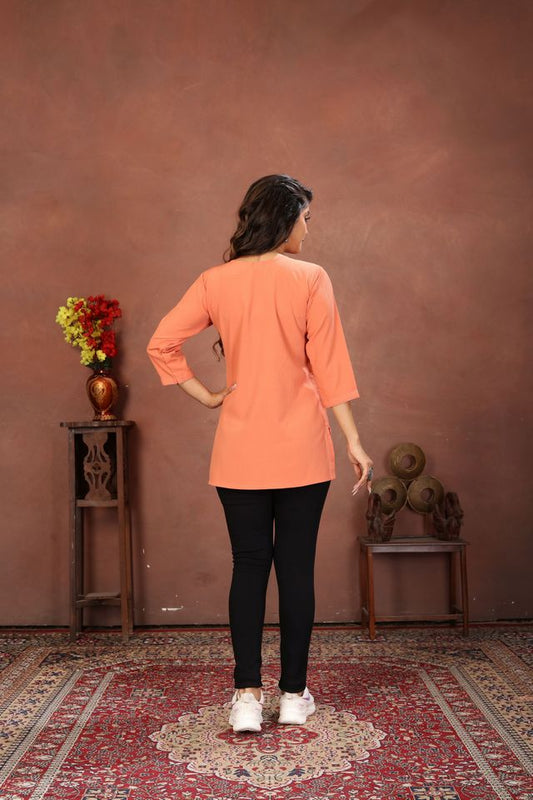 Peach Color Rinkal Cotton Fabric Formal Looking Casual Short Kurta