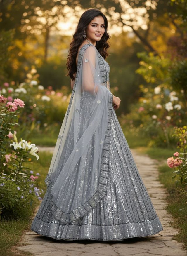 Zariya Turquoise Party Wear Lehenga HKV-002560 GREY