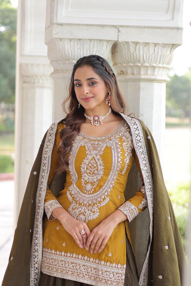 Yellow Color Designer Ethnic Heavy Partywear Suit For Ceremonial Looks
