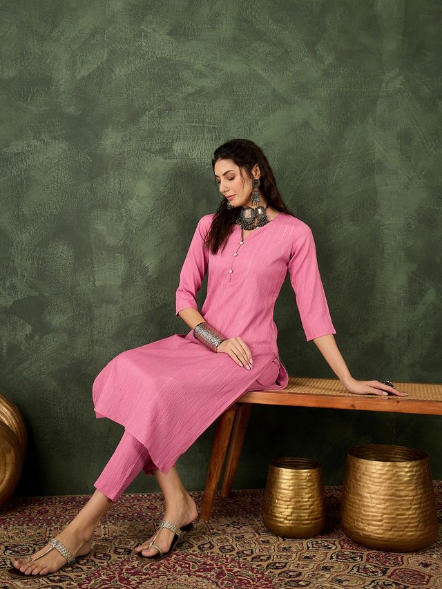 Pink Color Cotton Silk Blend Beautiful Stylish Tendy Top Bottom Set