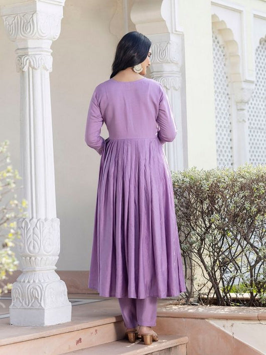 Lavender Color Rayon Fabric Designer Embroidery Work Graceful Partywear Suit