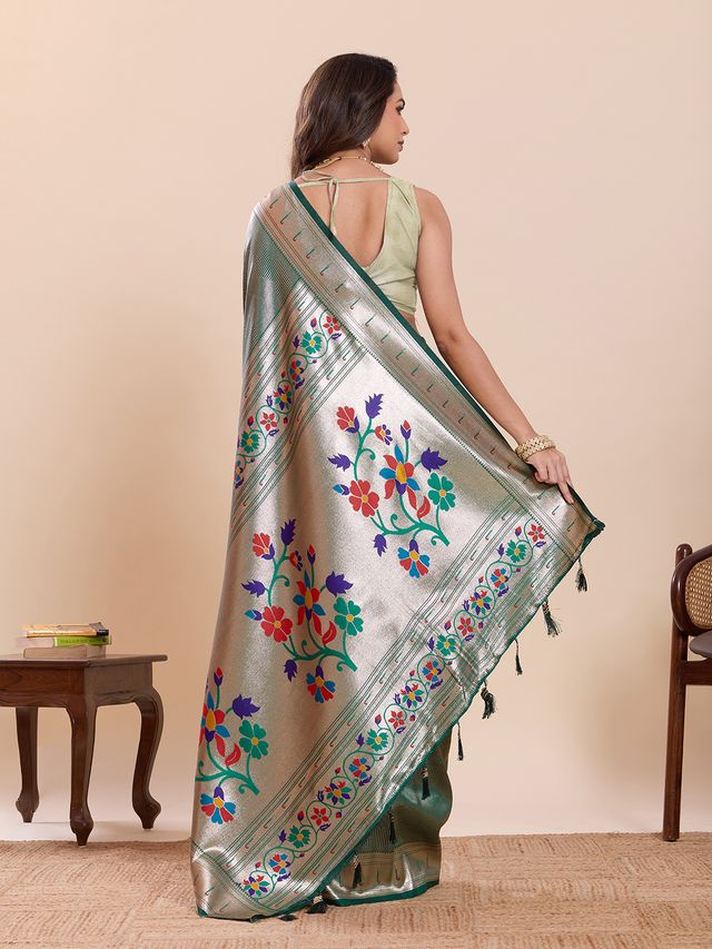 Green Color Beautiful Soft Silk Fabric Woven Designer Saree