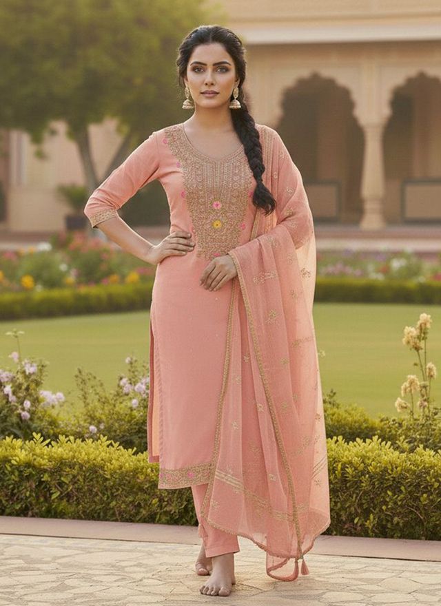 Chanderi Butti Fabric Beautiful Embroidered Suit