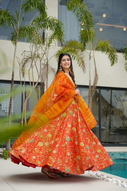 Festive gown collection with dupatta Orange