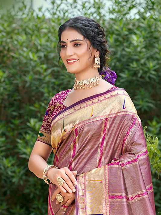 Woven Meenakari Designer Purple Color Ethnic Partywear Saree