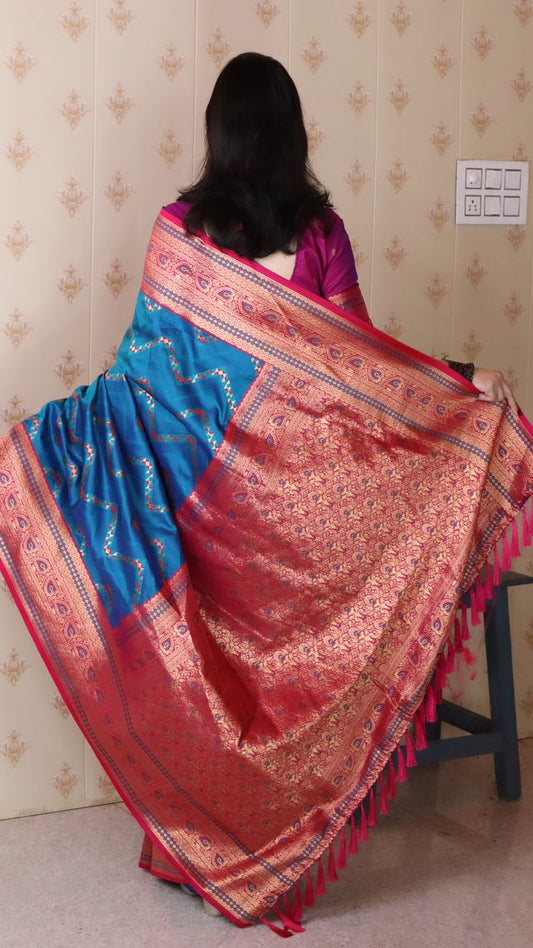 Firozi Color Banarasi Silk Fabric Woven Designer Traditional Saree