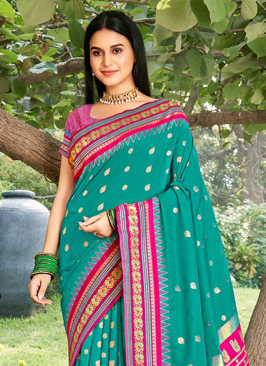 Sea Green Color Beautiful Woven Designer Soft Silk Fabric Saree