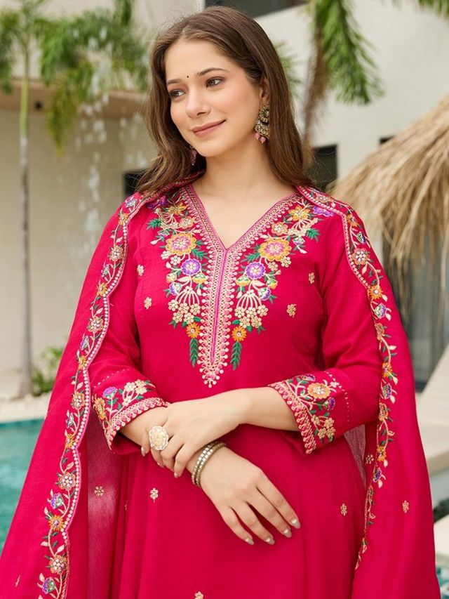 Pink Color Vichitra Silk Fabric Designer Embroidery Work Graceful Partywear Suit 4429