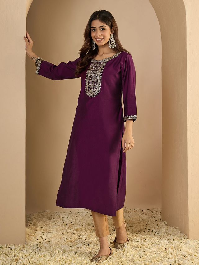 Purple Color Trendy Formal Looking Classy Ethnic Kurta For Girl