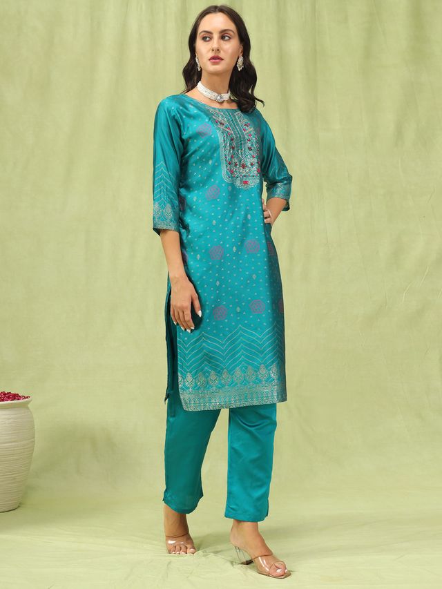Rama Color Silk Blend Fabric Designer Embroidered Suit