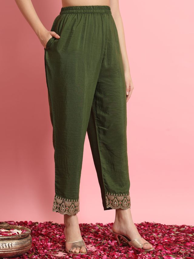 Green Color Designer Embroidered Silk Blend Ethnic Festive Special Suit