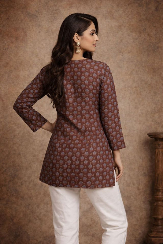 Brown Color Muslin Fabric Formal Looks Kurta For Girls