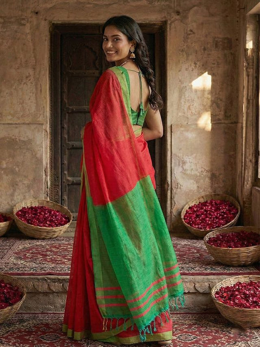 Red Color Stylish Cotton Woven Designer Partywear Saree