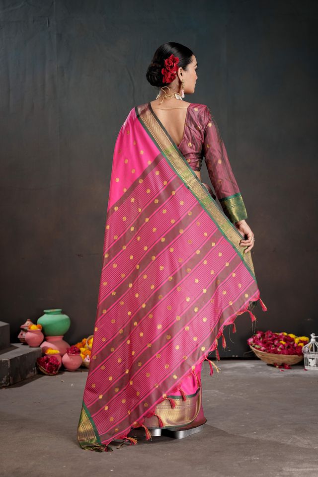 Pink Color Graceful Art Silk Fabric Woven Jacquard Designer Saree