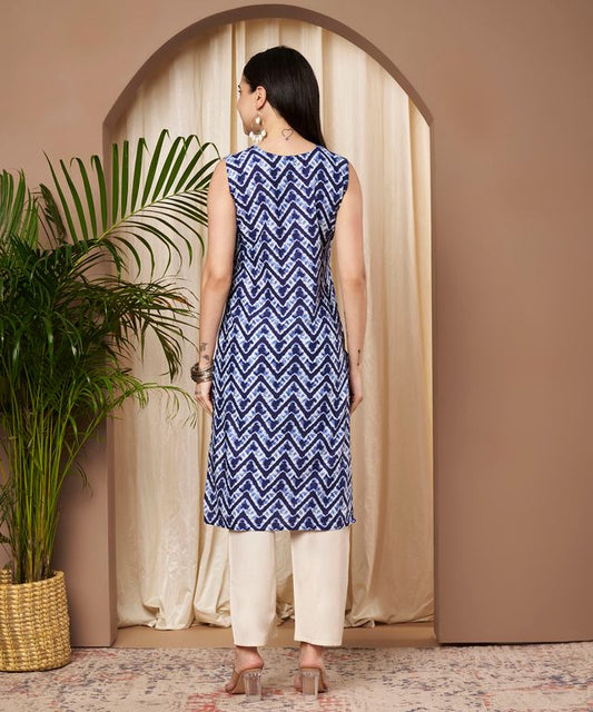 Blue Color Cotton Fabric Designer Printed Stylish Formal Kurta