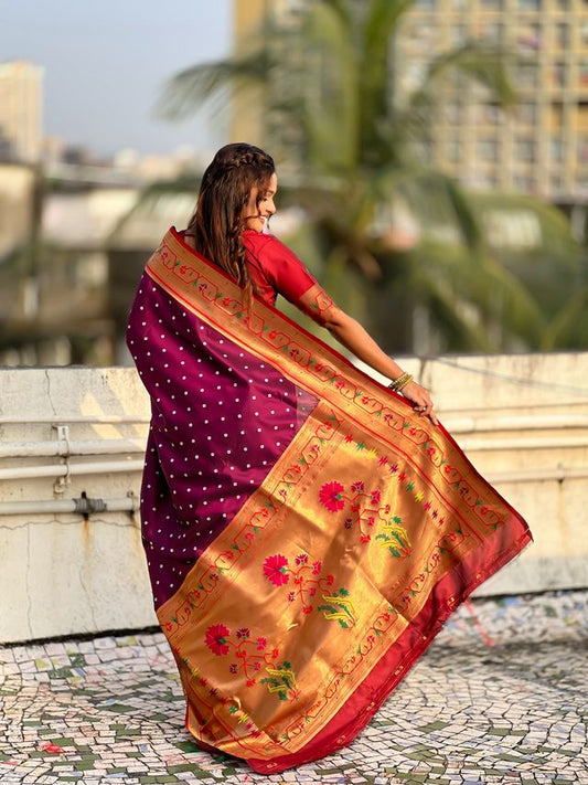 Wine Color Beautiful Soft Silk Woven Designer Partywear Saree