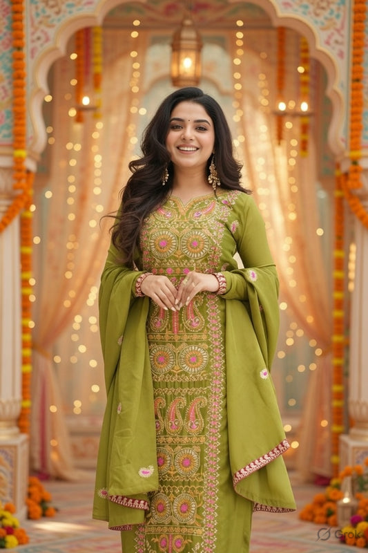 Perrot Color Chinon Fabric Designer Embroidery Work Suit for Trendy Girlie Looks