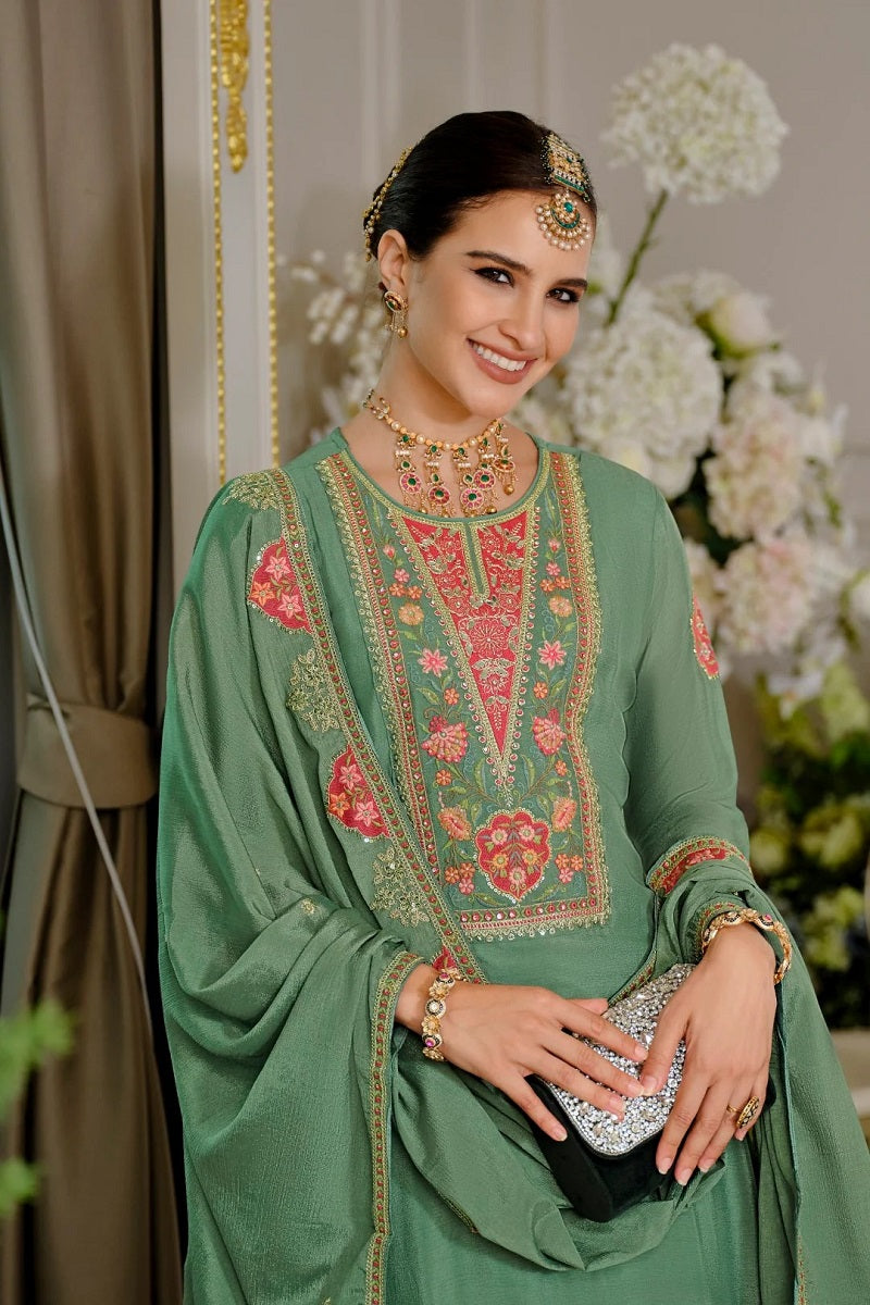 Luxury Wedding Seagreen Embroidered Kurta Palazzo Set