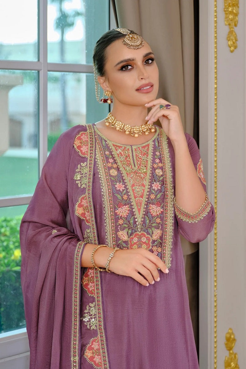 Luxury Wedding Lavender Embroidered Kurta Palazzo Set