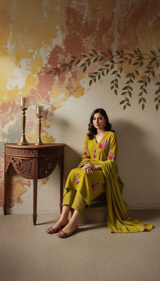 Green Color Chanderi Fabric Designer Embroidered Readymade Suit