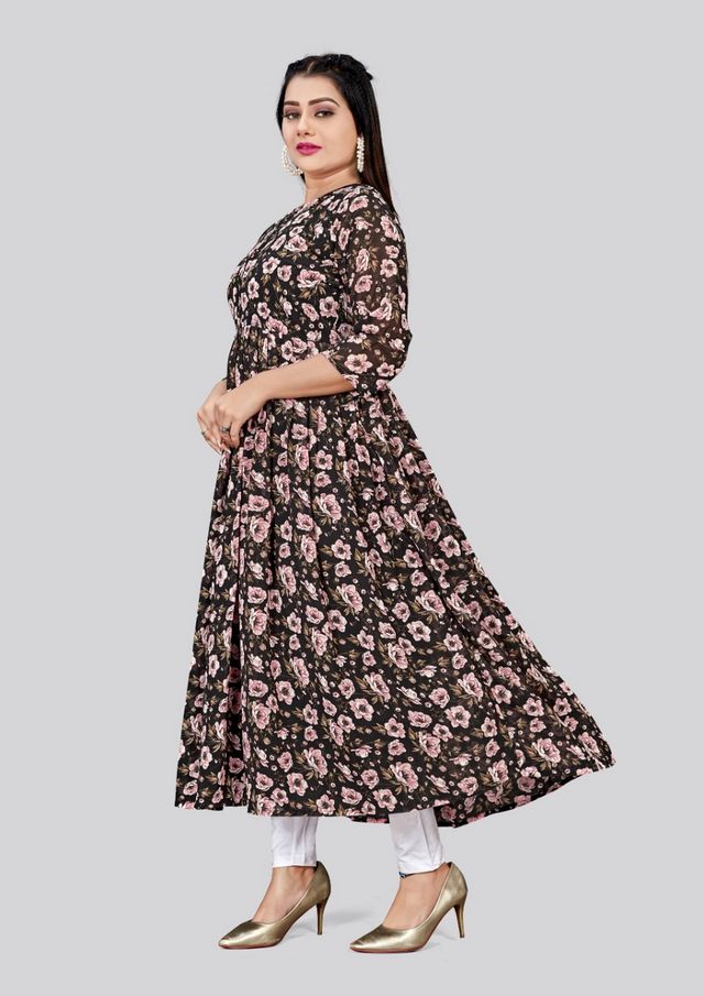 Black Color Georgette Fabric Readymade Kurti For Ethnic Festive Looks