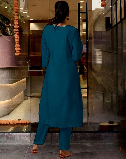 Teal Color Designer Embroidered Ethnic Partywear Suit