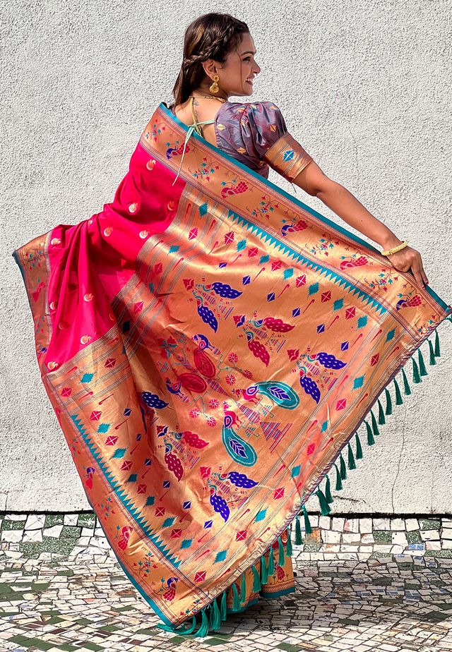 Pink Color Soft Silk Fabric Woven Meenakari Designer Ethnic Partywear Saree