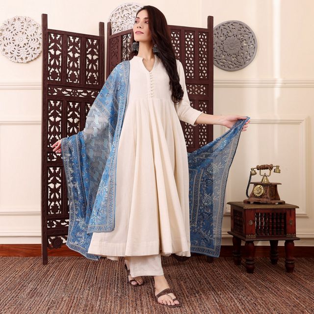 Off White Color Chanderi Fabric Beautiful Partywear Dress For Girls