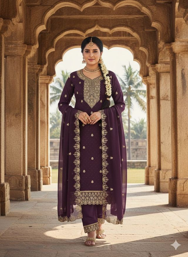 Purple Color Georgette Fabric Beautiful Embroidered Salwar Kameez