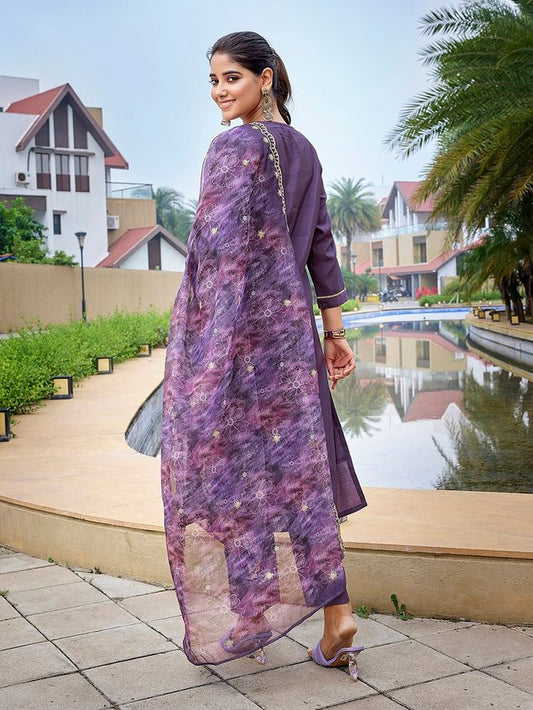 Purple Color Stylish Partywear Readymade Ethnic Suit