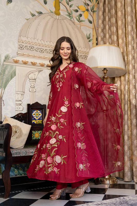 Maroon Color Beautiful Readymade Dress On Muslin Fabric For Graceful Girlie Looks
