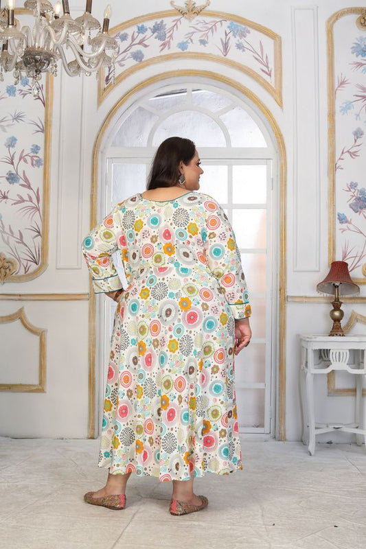 Off White Color Rayon Fabric Designer Printed Plus Size Kurta For Girls