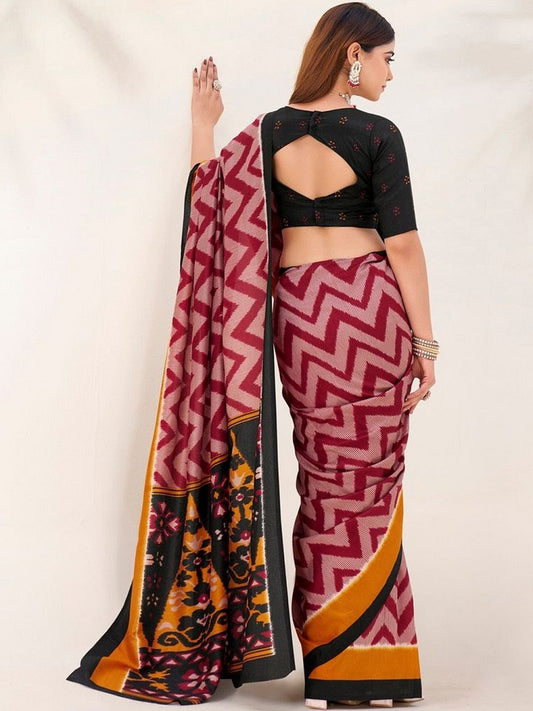 Maroon tassar Silk Leheriya Printed Saree With Unstitched Blouse