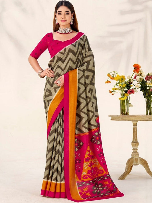 Mehendi tassar Silk Leheriya Printed Saree With Unstitched Blouse