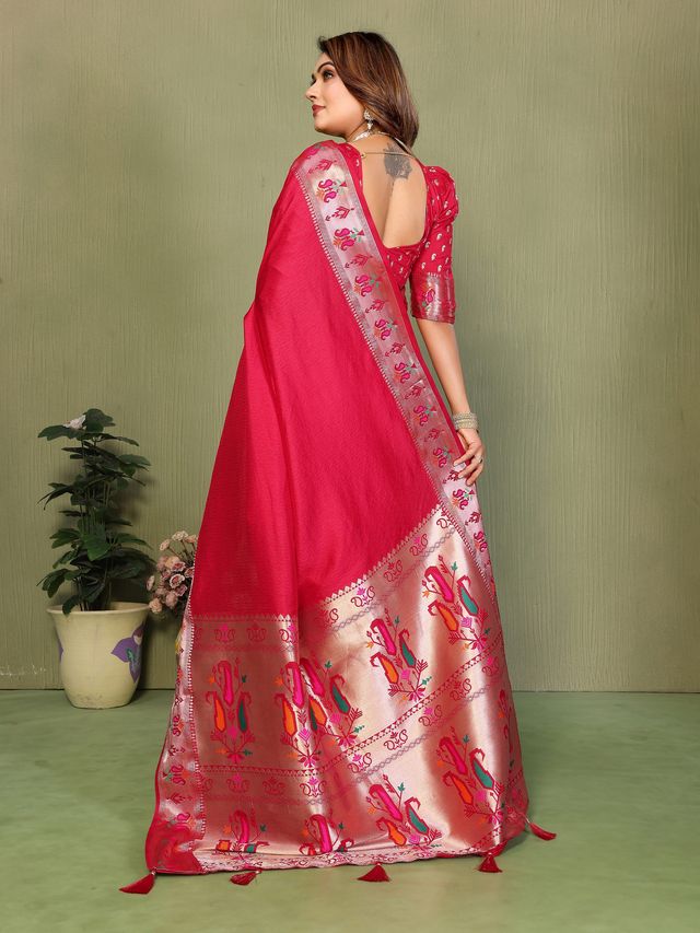 Pink Color Paithani Silk Fabric Paithani Woven Gala Designer Saree