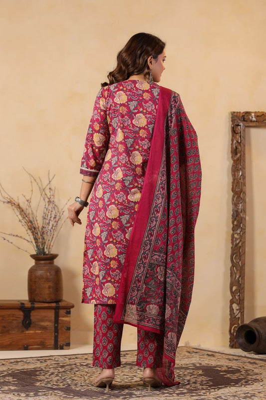 Pink Color Cotton Fabric Stylish And Trendy Kurta Set For Ethnic Girls