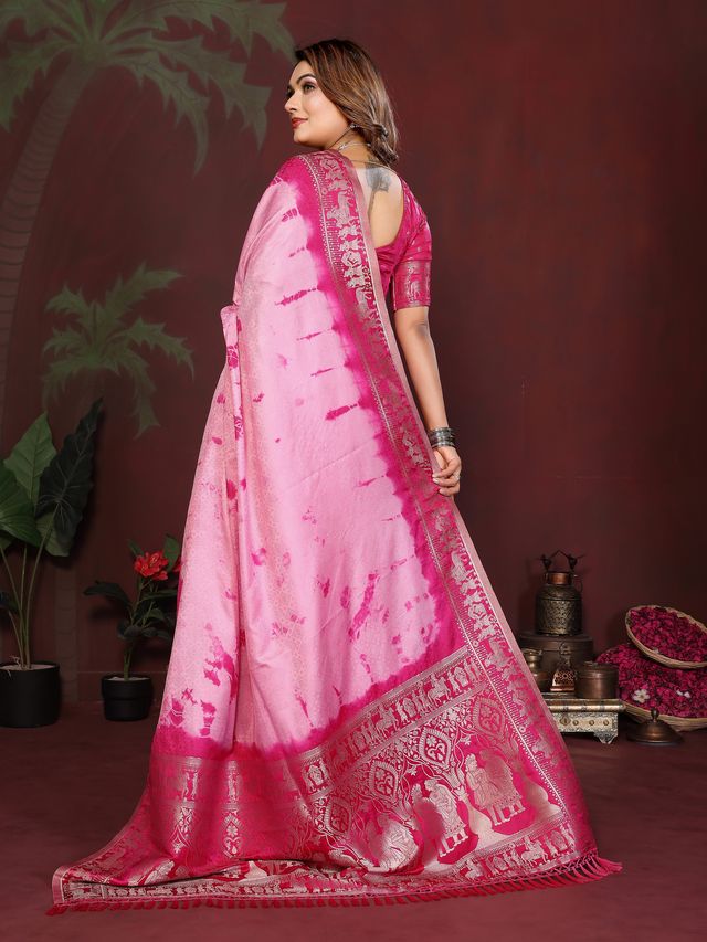 Pink Color Satin Silk Fabric Saree For Ethnic Indian Looks