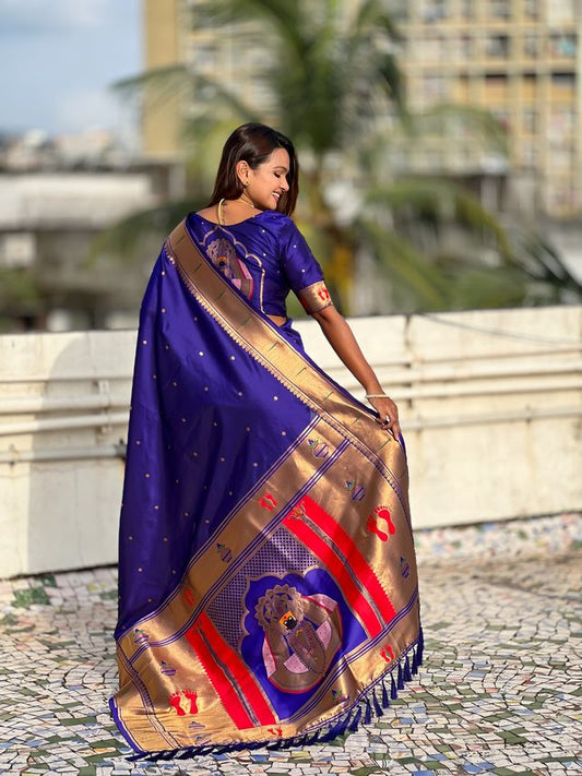 Violet Color Soft Silk Fabric Woven Paithani Designer Cultural Rich Saree