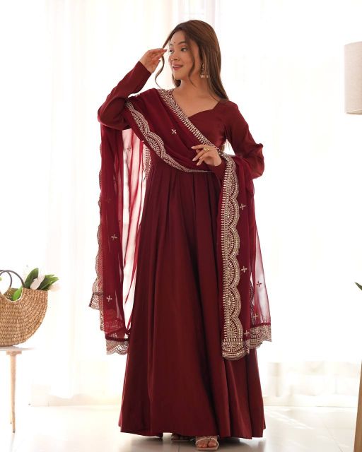 Maroon Anarkali Suit With Dupatta Beautiful Maroon Color Printed Anarkali Kurta