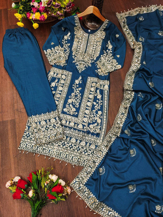 Gorgeous Heavy Chinon Suit With Sequence Embroidered Work