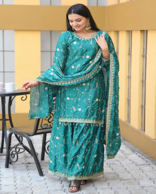 Rama Heavy Chinon Suit With Sequence Embroidered Work