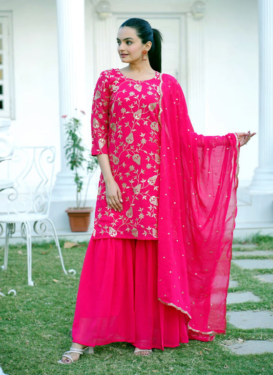 Pink Heavy Fox Georgette Suit With Sequence Embroidered Work